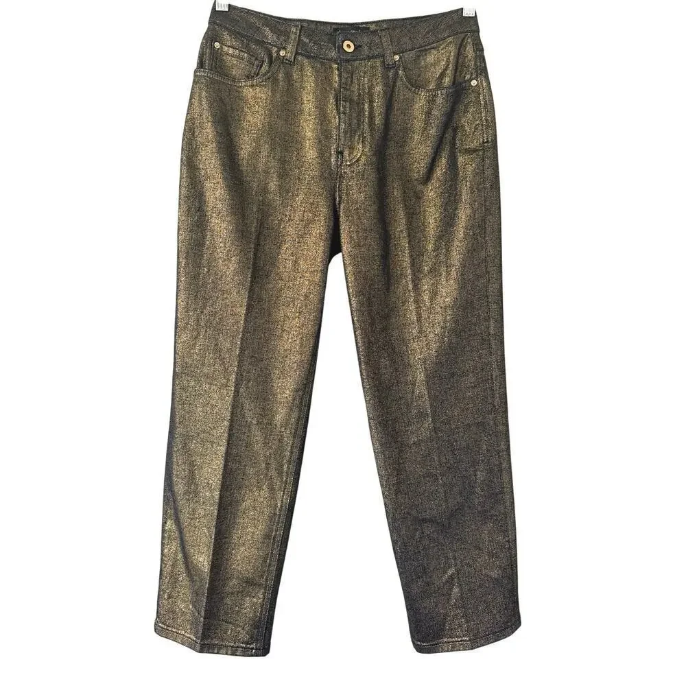 Kate Spade Gold Metallic Straight Leg Denim Pant Size 27